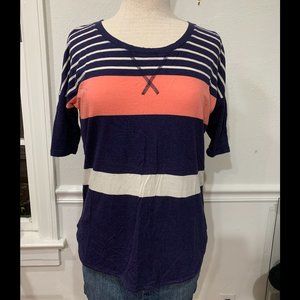 GAP Navy, White, and Coral Striped T-Shirt, women’s size S